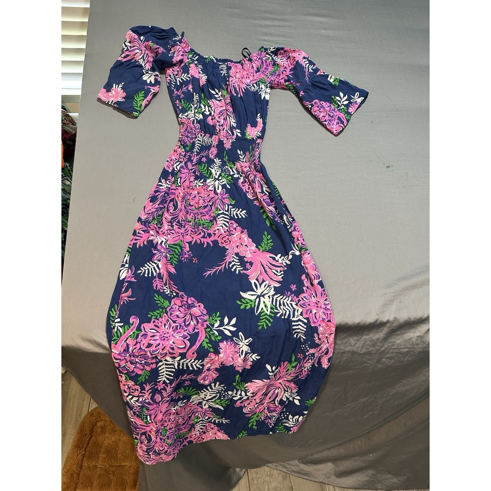 Lilly Pulitzer Ravyn Midi Dress Oyster Bay Navy Ruffle Your Feathers Sz XS - Picture 6 of 7